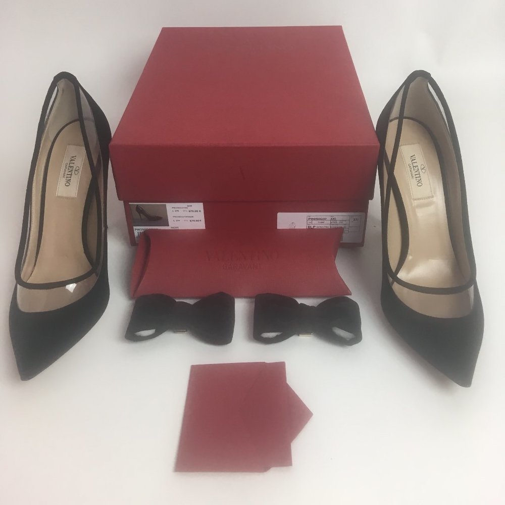 Valentino Dolly Bow Velvet Black Pumps